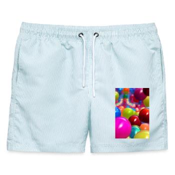 Bunte Bälle - Männer Badeshorts - hellblau gestreift - Vorne - AI Model Male 178 light (178cm)