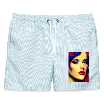 Schöne Frau - Männer Badeshorts - hellblau gestreift - Vorne - AI Model Male 178 light (178cm)