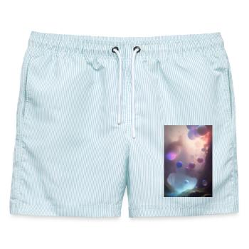 Bunte Blasen - Männer Badeshorts - hellblau gestreift - Vorne - AI Model Male 178 light (178cm)