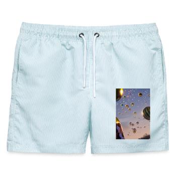 Bunte Seifenblase - Männer Badeshorts - hellblau gestreift - Vorne - AI Model Male 178 light (178cm)