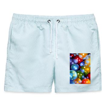 Bunte Blasen - Männer Badeshorts - hellblau gestreift - Vorne - AI Model Male 178 light (178cm)