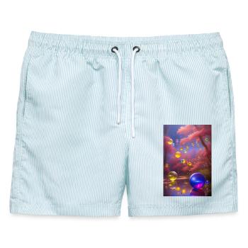 Bunte Seifenblasen - Männer Badeshorts - hellblau gestreift - Vorne - AI Model Male 178 light (178cm)