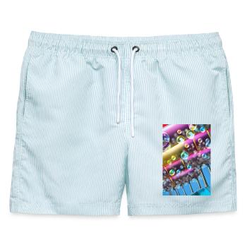 Bunte Seifenblasen - Männer Badeshorts - hellblau gestreift - Vorne - AI Model Male 178 light (178cm)