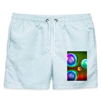Bunte Blasen - Männer Badeshorts - hellblau gestreift - Vorne - AI Model Male 178 light (178cm)