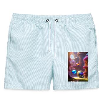 Bunte Seifenblasen - Männer Badeshorts - hellblau gestreift - Vorne - AI Model Male 178 light (178cm)