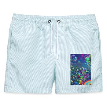 Bunte Seifenblasen - Männer Badeshorts - hellblau gestreift - Vorne - AI Model Male 178 light (178cm)