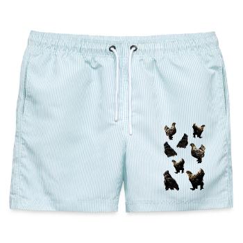 Hühner - Männer Badeshorts - hellblau gestreift - Vorne - AI Model Male 178 light (178cm)