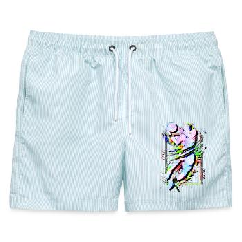 Basketball Spieler Basketballmannschaft B-Ball - Männer Badeshorts - hellblau gestreift - Vorne - AI Model Male 178 light (178cm)