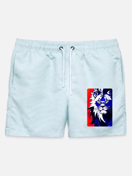 Blauer Löwe (Design1) - Männer Badeshorts - hellblau gestreift