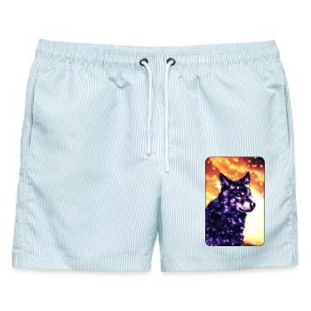 Lila Wolf - Männer Badeshorts - hellblau gestreift - Vorne - AI Model Male 178 light (178cm)