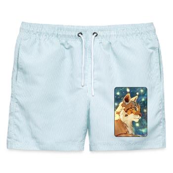Luchs im Profil - Männer Badeshorts - hellblau gestreift - Vorne - AI Model Male 178 light (178cm)