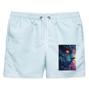 Blattgesicht mit Feuerauge - Männer Badeshorts - hellblau gestreift - Vorne - AI Model Male 178 light (178cm)