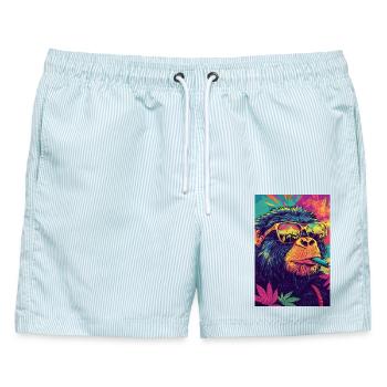 Psychedelischer Affe mit Sonnenbrille - Männer Badeshorts - hellblau gestreift - Vorne - AI Model Male 178 light (178cm)