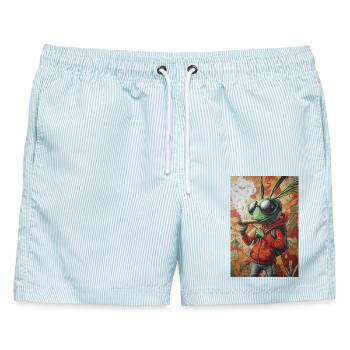 Graffiti-Bug im Hoodie - Männer Badeshorts - hellblau gestreift - Vorne - AI Model Male 178 light (178cm)