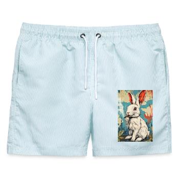 GraffitiHase Zigarette - Männer Badeshorts - hellblau gestreift - Vorne - AI Model Male 178 light (178cm)