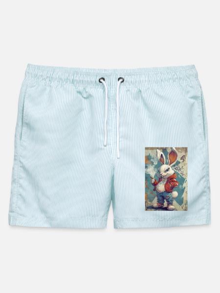 Graffiti Hase Hoodie - Männer Badeshorts - hellblau gestreift