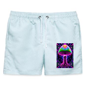 Psychedelischer Pilz - Männer Badeshorts - hellblau gestreift - Vorne - AI Model Male 178 light (178cm)