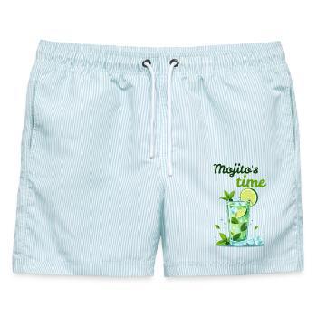 Mojito Cocktail von Helfspawn - Männer Badeshorts - hellblau gestreift - Vorne - AI Model Male 178 light (178cm)