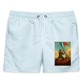 MOLUKKEN DER ERSTEN GENERATION - Männer Badeshorts - hellblau gestreift - Vorne - AI Model Male 178 light (178cm)