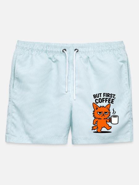 But first coffee cat - Männer Badeshorts - hellblau gestreift