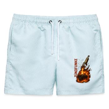 ZÜNDFUNKE – Firestarter - Männer Badeshorts - hellblau gestreift - Vorne - AI Model Male 178 light (178cm)