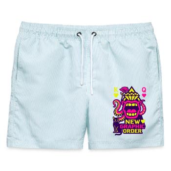 New Graphic Order Glitch Card: King and Queen - Männer Badeshorts - hellblau gestreift - Vorne - AI Model Male 178 light (178cm)