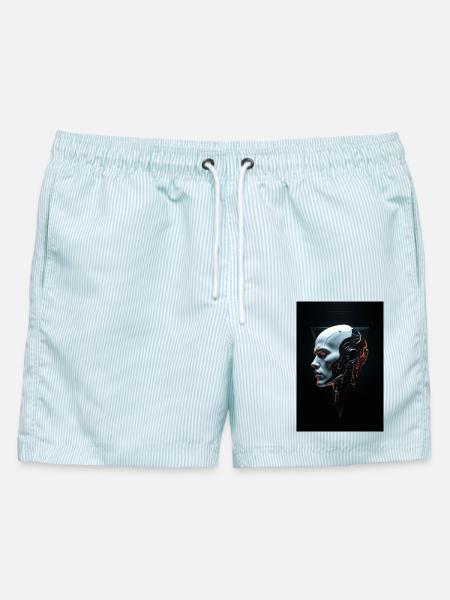 MAD-MND: Maschine - Männer Badeshorts - hellblau gestreift