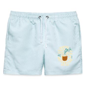 Kaffeemotiv mit motivierender Botschaft - Männer Badeshorts - hellblau gestreift - Vorne - AI Model Male 178 light (178cm)