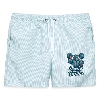 Stark wie ein Gorilla - Männer Badeshorts - hellblau gestreift - Vorne - AI Model Male 178 light (178cm)
