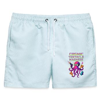 Kosmischer Kraken mit Retro Neon Stil - Männer Badeshorts - hellblau gestreift - Vorne - AI Model Male 178 light (178cm)