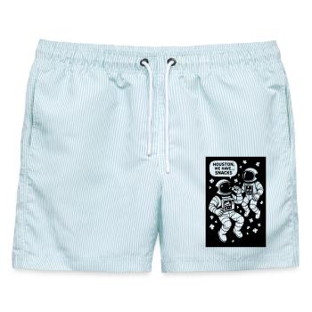 Astronauten mit Popcorn schwarzweiß - Männer Badeshorts - hellblau gestreift - Vorne - AI Model Male 178 light (178cm)