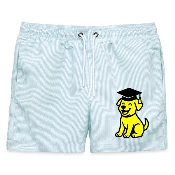 Bachelor Hund / Diplom Hund - Männer Badeshorts - hellblau gestreift - Vorne - AI Model Male 178 light (178cm)