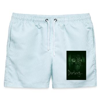 Eddie Gluskin Nachtsichtgerät 'Darling' Horror-Design - Männer Badeshorts - hellblau gestreift - Vorne - AI Model Male 178 light (178cm)