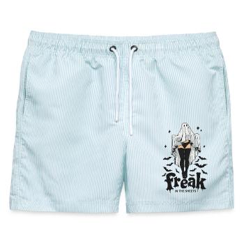 Freak in den Geisterlaken - Männer Badeshorts - hellblau gestreift - Vorne - AI Model Male 178 light (178cm)