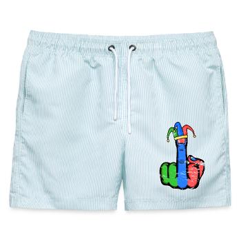 Mittelfinger Stingerfinger Karneval - Männer Badeshorts - hellblau gestreift - Vorne - AI Model Male 178 light (178cm)