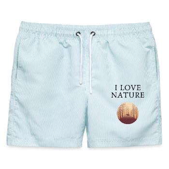 Silhouettierte Waldhirsche bei Einbruch der Dämmerung - Männer Badeshorts - hellblau gestreift - Vorne - AI Model Male 178 light (178cm)