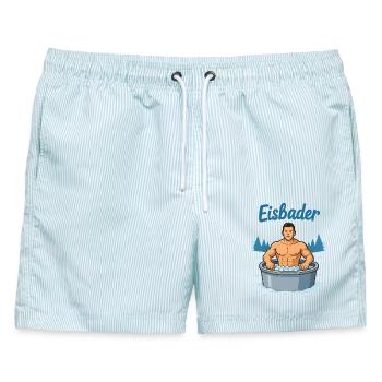 Eisbader Muskelmann im Eisbad - Männer Badeshorts - hellblau gestreift - Vorne - AI Model Male 178 light (178cm)