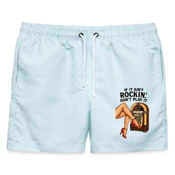Rockabilly 50er Heels Pin Up Beine Jukebox Retro - Männer Badeshorts - hellblau gestreift - Vorne - AI Model Male 178 light (178cm)