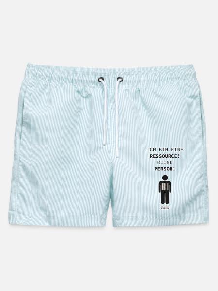 Ich bin eine Ressource, keine Person! - Männer Badeshorts - hellblau gestreift