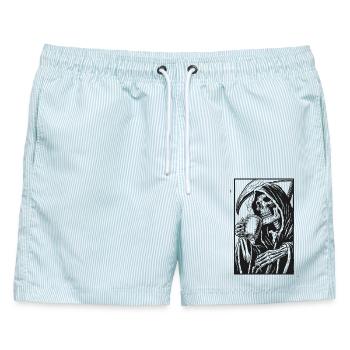 Coff & Death - Männer Badeshorts - hellblau gestreift - Vorne - AI Model Male 178 light (178cm)