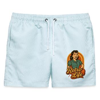 Retro Lifestyle Pinup - Männer Badeshorts - hellblau gestreift - Vorne - AI Model Male 178 light (178cm)