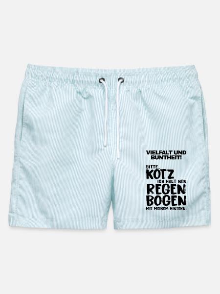 Vielfalt und Buntheit - Regenbogen Kotzen Motiv - Männer Badeshorts - hellblau gestreift