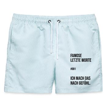 Ich mach das nach Gefühl. #001 - Männer Badeshorts - hellblau gestreift - Vorne - AI Model Male 178 light (178cm)