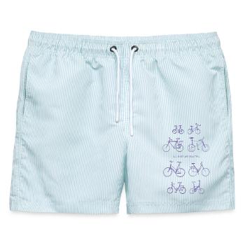 Alle Fahrräder sind schön | All Bikes are Beatiful - Männer Badeshorts - hellblau gestreift - Vorne - AI Model Male 178 light (178cm)