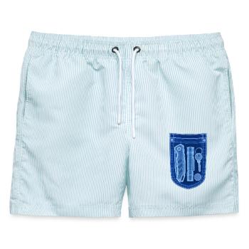 Röntgenwerkzeug Schild Motiv - Männer Badeshorts - hellblau gestreift - Vorne - AI Model Male 178 light (178cm)