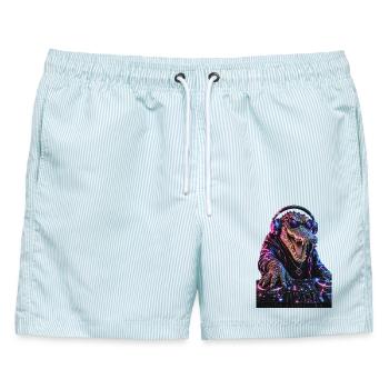 DropWild_Kane, er legt nicht auf, er greift an - Männer Badeshorts - hellblau gestreift - Vorne - AI Model Male 178 light (178cm)