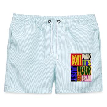 Don't panic - Männer Badeshorts - hellblau gestreift - Vorne - AI Model Male 178 light (178cm)