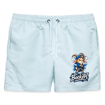 s'Bockerl - Männer Badeshorts - hellblau gestreift - Vorne - AI Model Male 178 light (178cm)