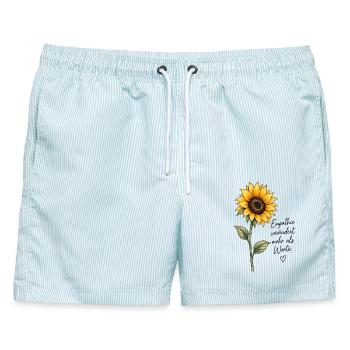 Empathie verändert mehr als Worte – Sonnenblume - Männer Badeshorts - hellblau gestreift - Vorne - AI Model Male 178 light (178cm)
