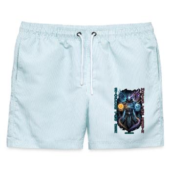 Kosmischer Kopernikus - Männer Badeshorts - hellblau gestreift - Vorne - AI Model Male 178 light (178cm)
